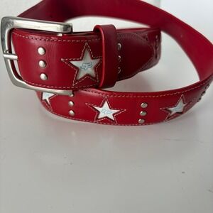 Fox Racing Leather Belt Men's M Red Star Patch Logo Leather Moto Streetwear Y2K